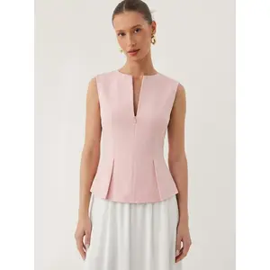 Half Zip Pleated Blouse