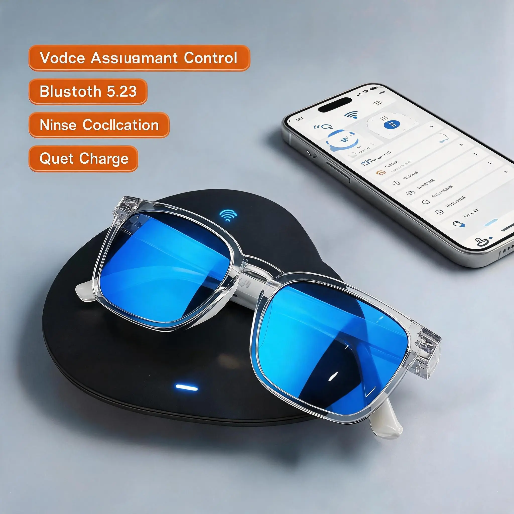 A10 Smart Bluetooth Glasses, Transparent Frame, Polarized UV Protection Lenses, Touch Operation, Hi-Fi Stereo Sound, Hands-Free Call, Suitable for Cycling, Commute & Trip