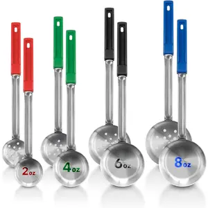 Portion Control Serving Spoons Set of 8, Slotted & Unslotted Portion Scoops, Heavy Duty Stainless Steel Utensils 2 4 6 8oz for Food Portion Perfection