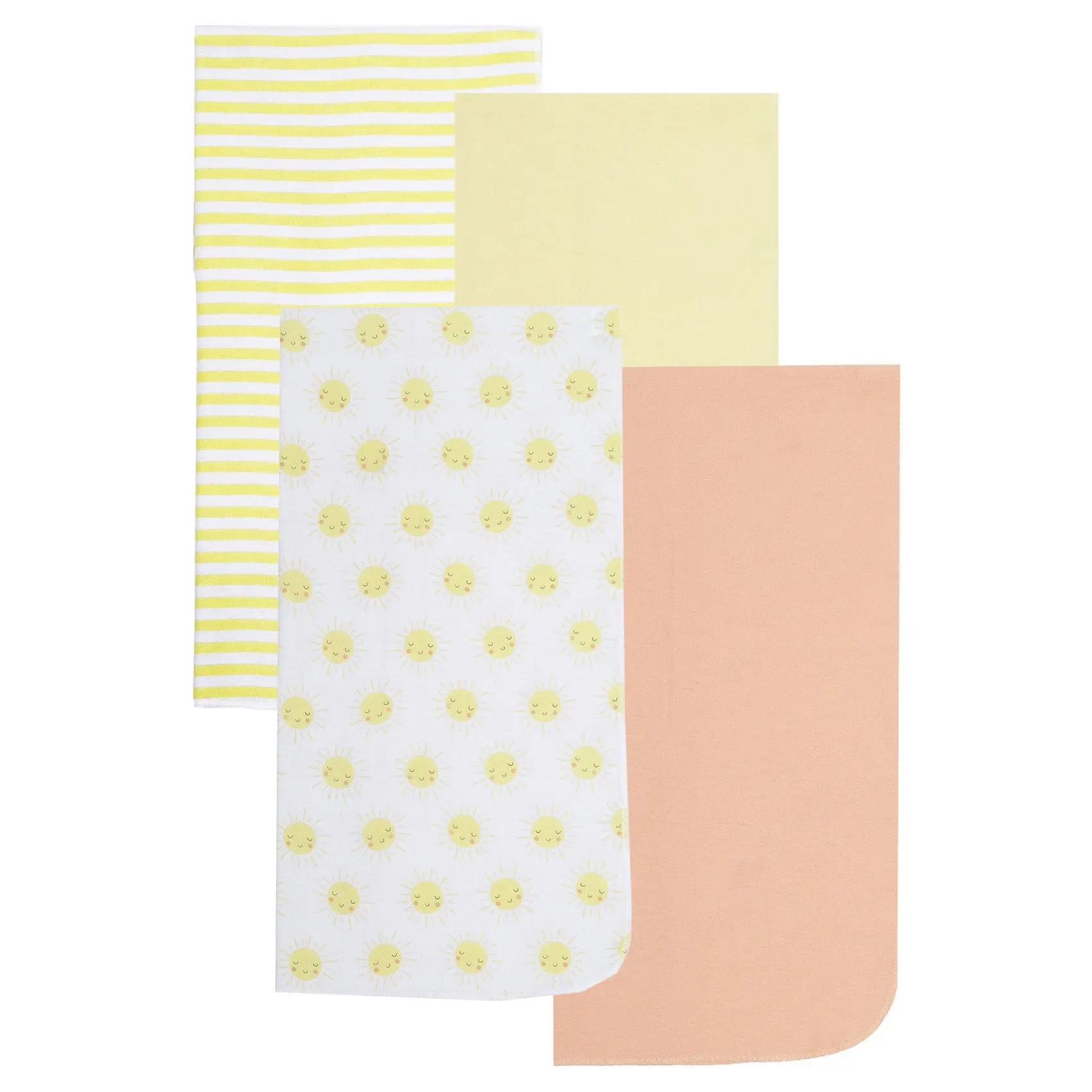 Everyday Kids 4 Pack Flannel Receiving Baby Blanket Set – Soft 100% Cotton Baby Essentials- Sun/Yellow Stripes