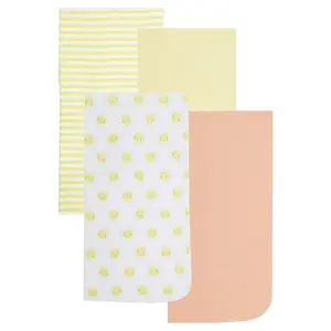 Everyday Kids 4 Pack Flannel Receiving Baby Blanket Set – Soft 100% Cotton Baby Essentials- Sun/Yellow Stripes