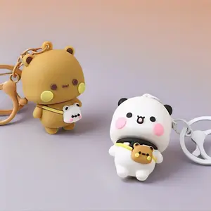 Bubu Dudu Panda Bear Keychain Figure Toys Collectible Cute Action Kawaii Bear Toy Doll Ornament Home Decor Birthday Christmas Gifts