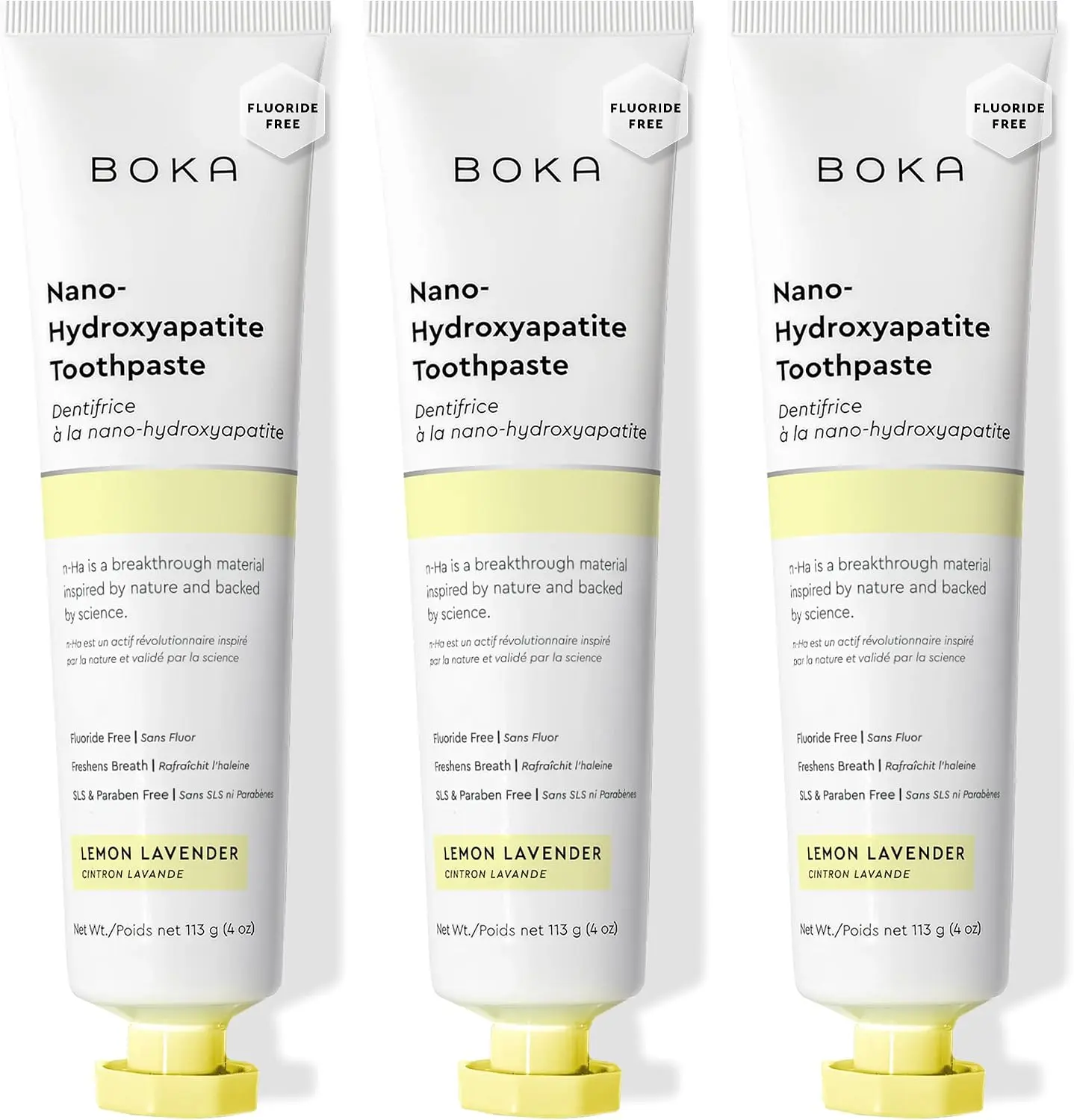 Boka Nano Hydroxyapatite Toothpaste - Fluoride-Free, Sensitive Teeth Friendly, Lemon Lavender Flavor - Adult Oral Care - 4 Oz, 3PK