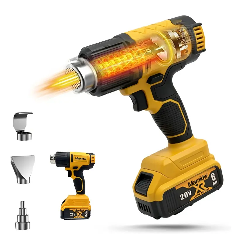 350W Black Cordless Heat Gun - Dewalt 20V Battery Compatible, Thermal, LCD Display, Overheat Shut-Off, Overload Protection, Adjustable Temperature, Adjustable Airflow, Tool Only (None Battery) - Ideal for Heat Shrinking, Crafts