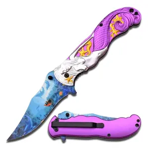 Adorable Artistic Purple Mermaid Folding Knife Dolphin Ocean Seashells Metal Handle Collectable Gift