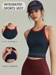 Fashion Colorblock Sports Bra Yoga Vest for Women, Shockproof Running Training Outerwear, Elegant Back Design High-End Feel