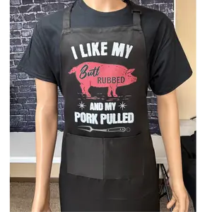 BBQ, GRILLING APRON, Funny, I like my butt rubbed and my pork pulled, 2 pocket