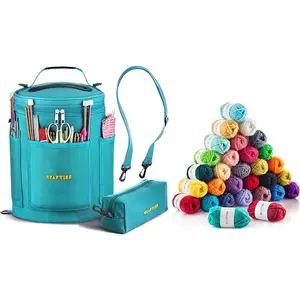 CRAFTISS Bundle: Yarn Storage Bag Organizer with 30 Mini Yarn Skeins for Crochet & Knitting