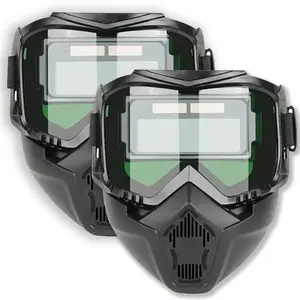 Auto Darkening Welding Helmet & Reusable Industrial Gas Mask Set – Anti-Glare Welder Face Shield for TIG MIG Plasma Cutting Grinding, Dustproof Paint Spray Respirator with Safety Goggles for Chemical Work, Construction.