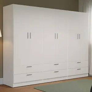 Madesa 6 Doors 6 Drawers Storage Cabinet Wardrobe with Shelves and Hanging Space 94" L Wooden Armoire Closet Organization Unit for Bedroom and Office White Assembly Required