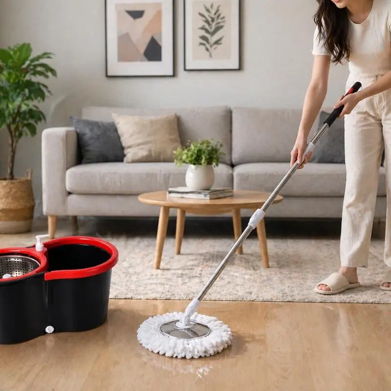 Pet Hair Cleaning Spin Mop & Bucket System | 360° Microfiber Mop | Hands-Free Wringer & Soap Dispenser