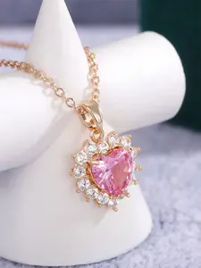 1 PC Charm Pink Heart Cubic Zirconia Necklace Pendant For Women Valentine's Day Gift Wedding Jewelry