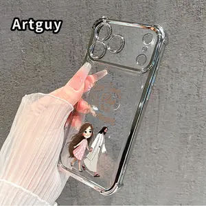 Four Corners Air Cushion Anti-drop Cell Phone Case for iPhone 17 Pro Max 16 15 Plus Air 14 13 12 11 E Divine Walk Pattern Electroplated Transparent Silicone Cover