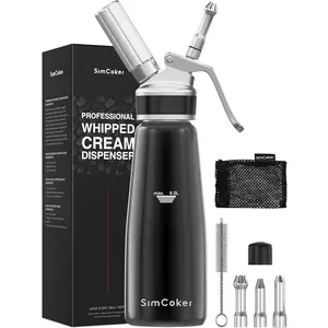 Professional Aluminum Whipped Cream Dispenser 500ml 1 Pint Leak-Proof Cream Whipper with 3 Decorating Tips Food-Grade Tested Easy Clean N2O Chargers Compatible Not Included