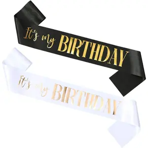 2 Pack It's my Birthday Sash for Women Men Adult Girls Kids Happy Birthday Decorations Accessories Gifts Black and White Sashes with Gold and Rose Gold Lettering