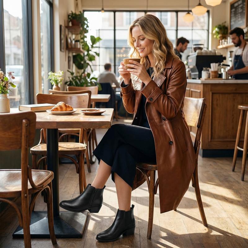 Women's Chef Chelsea Ankle Booties Low Heel Side Zip Walking Footwear Classic Stylish PU Leather Black or Brown for Bedroom Use Fashionable Women's Chef Chelsea Ankle Booties Low Heel Side Zip Walking Footwear Classic Stylish PU Leather Black or Brown for Bedroom Use Fashionable