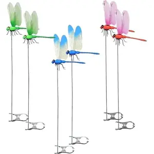 3/6/12Pack Dragonfly Clip,3D Dragonfly Garden Stakes Decor,Fly Deterrent,Dragonfly Humming Bird Stakes,Deer and Horse,Bird and Fly Scare Devices for Indoor Outdoor Garden