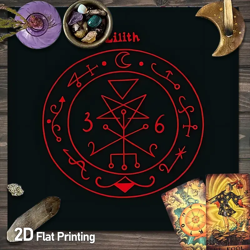 Red Lilith Sigil Tarot Card Tablecloth | Gothic Art Spiritual Altar Tablecloths | Dark Aesthetic Mystical Design Gaming Tablecloth | Psychic Readings Divination Witchcraft Astrology Oracle Cards Altar Cloths | Crystal Grid Meditation Table Cloth