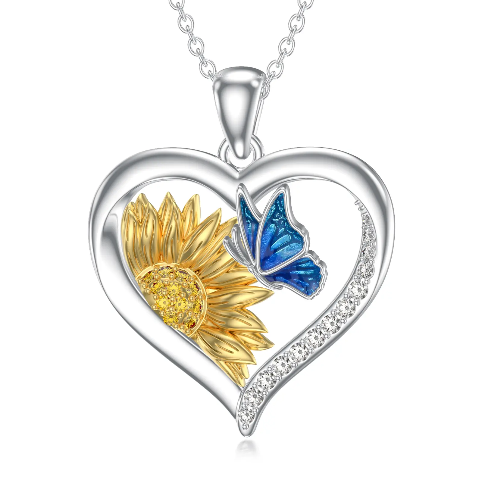 MEIDERBO 925 Sterling Silver Sunflower-Butterfly Statement Necklace for Women, Nature-Inspired Pendant with Blue-Purple Gradient Resin, Zircon, Blue Rhinestones, Artistic Bird Figure Design, Gift-Worthy Jewelry, Statement Necklaces, Butterfly Necklaces