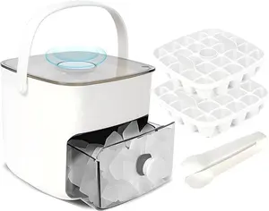 Ice Cube Tray with Lid & Bin Ice Maker Ice Trays for Freezer Ice Container- Reusable Ice Mold for Whiskey, Cocktail, Coffee, Beer Drinks with Ice Trays Ice Tongs (White)