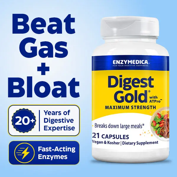Digest Gold™ | Maximum-strength enzymes quickly break down large meals, converting food into fuel* | Reduces occasional gas, bloating and indigestion* | America’s #1 best-selling digestive enzyme formula+ 