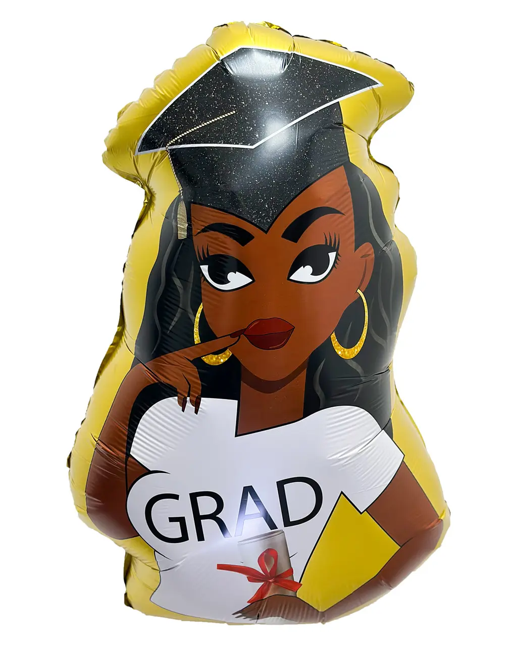 36" African American Woman Graduate Balloon - Gold