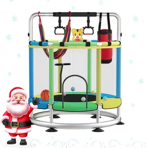 Christmas gift, Kids Trampoline, 55 Inch Toddler Trampoline, Indoor and Outdoor, 440 lb Capacity Baby Trampoline with Fence, Seamless Safety Design, Gifts for Boys and Girls, with basketball hoop, swing, and sandbag