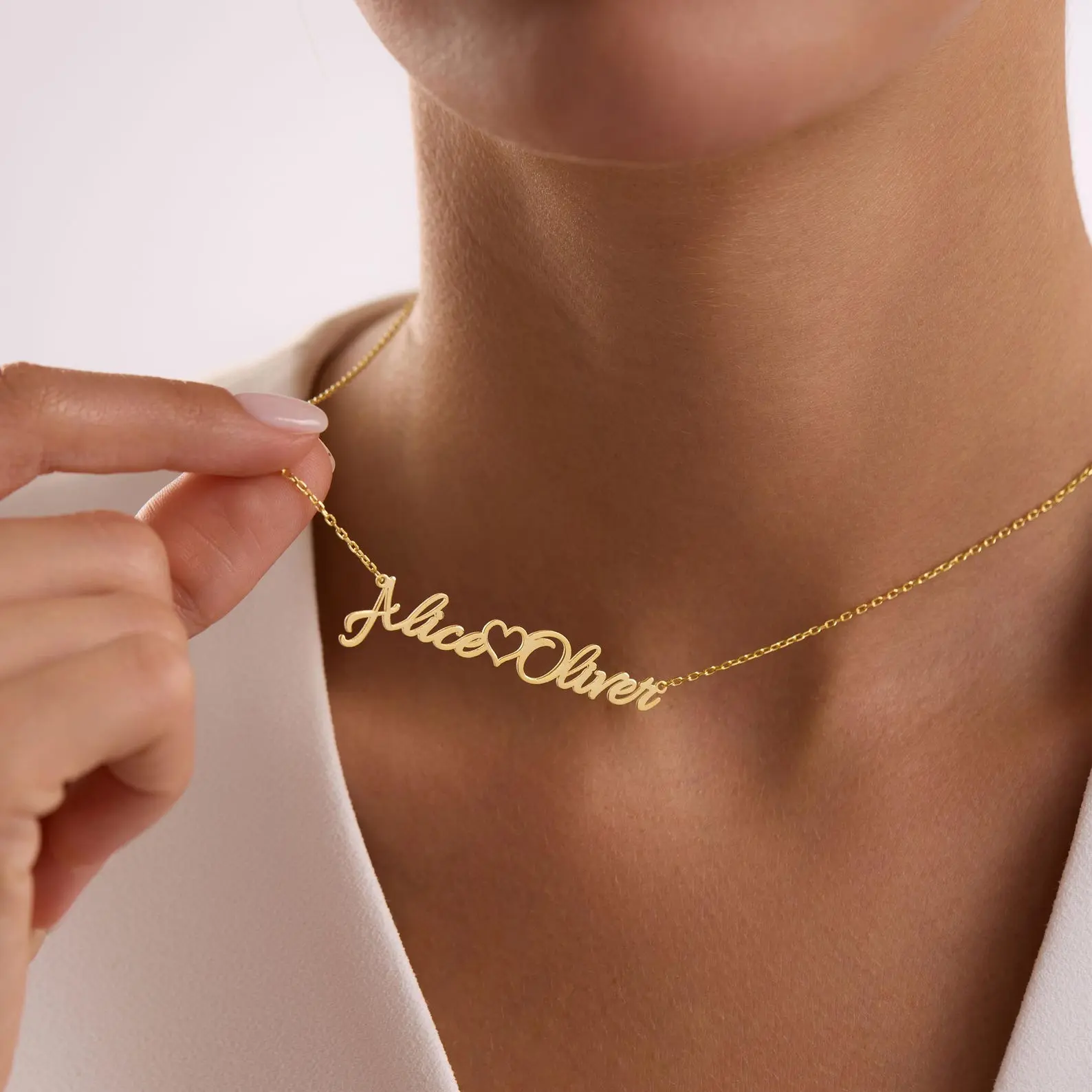 AS315 Personalized Custom Couple Name Necklace Love Stainless Steel Double Name Necklace Couple Anniversary Birthday Gift Men and Women
