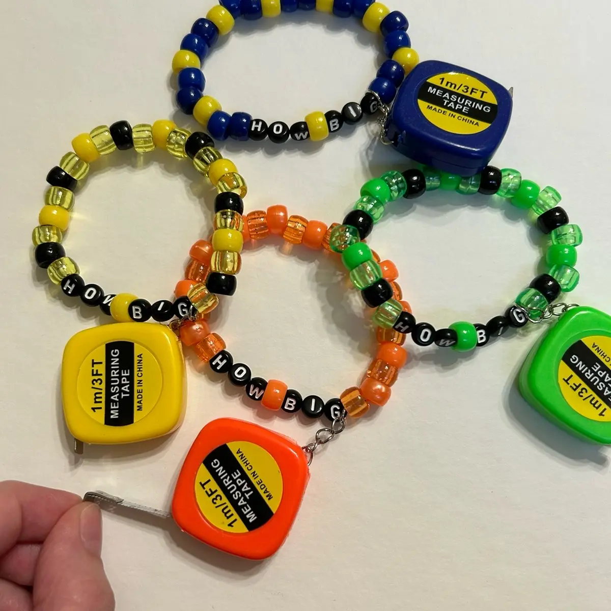 Handmade Bracelet (Kandi) - “How Big?” with working measuring tape