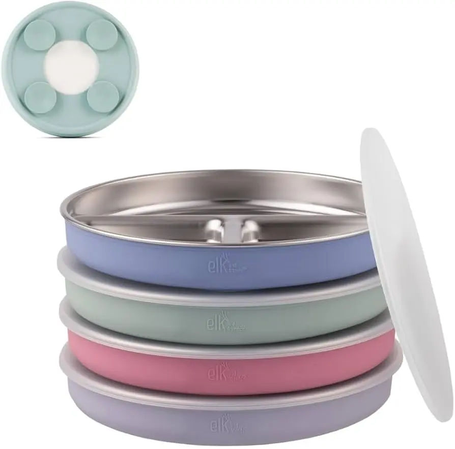 Elk and Friends Stainless Steel Kids Plate, Everyday Meals and Snacks, For Easier Mealtimes, Pack 4