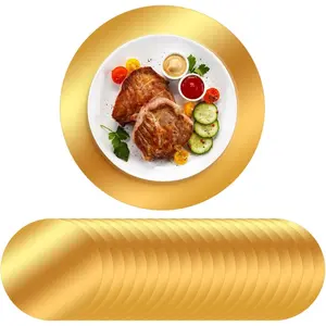 50PCS Gold Paper Placemats for Dinner Plates, 13 Inch Round Disposable Chargers, Shiny Holiday Place Mat for Dining Table Setting Valentine's Day Weddings Birthday Parties Kitchen Banquet Decor