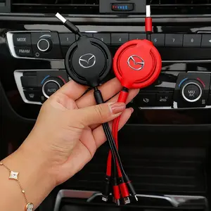 Car Emblem Interior 3 In 1 Micro USB Type C Fast Charging Cable Auto Accessories For Mazda 3 6 2 5 CX-5 CX-30 CX-50 CX-90 CX-8 BT-50 CX-80 CX-70 MX-30 CX-60 e-TPV CX-3 ATENZA CX-7 MX-5 RX-8 CX-9