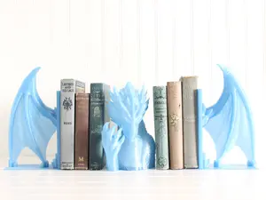 Ice Dragon with Wings Bookends, Dragon Bookshelf Decor 3D Print