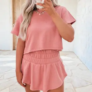 Women's 2pcs Cropped Tee and Ruffle High Waist Skort Set