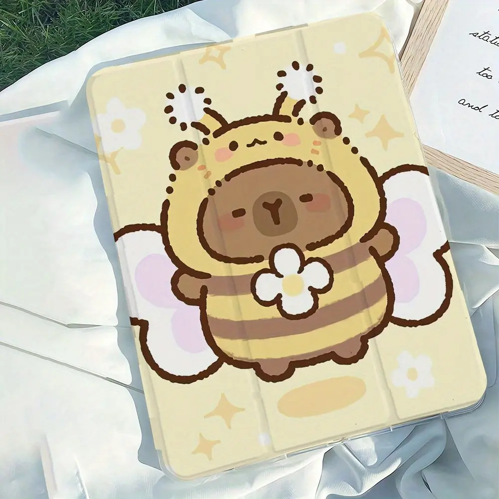 Cute Capybara Soft Thermoplastic Polyurethane Folding Tablet Casing - Durable Paper Cut Design, Vivid Mixed Color Patterns, Adjustable Stand, Auto Sleep/Wake Function, Protective Casing for Tablets