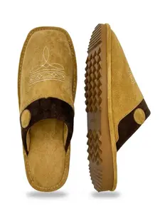 All Season Western Cowboy Boot Stitch Slippers with Square Toe  Suede Leather House Shoes for Men & Women Indoor/Outdoor