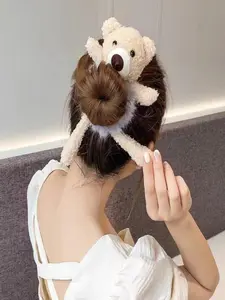 Cute 3D Plush Teddy Bear Hair Tie, Soft Elastic Hair Rope, Hair Scrunchie for Women, Sweet Pure Desire Style High Aesthetic Hair Accessory