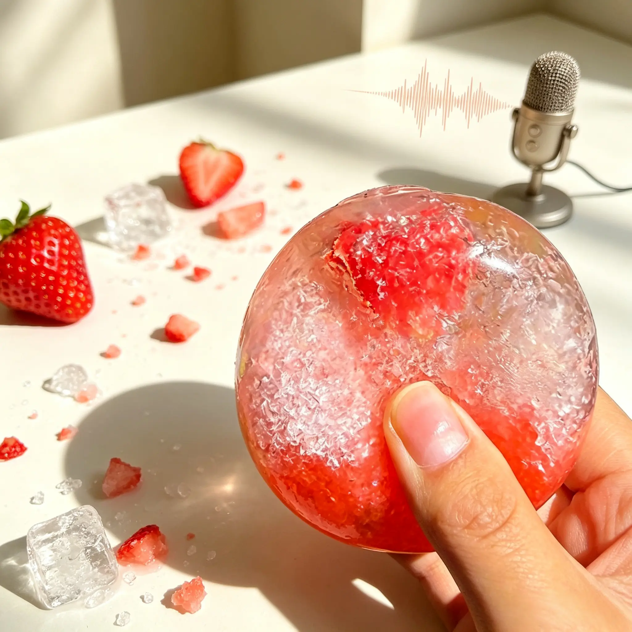 [FrostBerry Slush] Strawberry Slush Crunch 6*6cm Slow Rise Squishy ASMR Jelly Fidget Squeeze Collection - Handmade DIY squishy