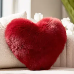 Pillow, Faux Fox Fur Heart Decorative Pillows, Heart Throw Pillow for Bed, Soft Decorative Cushion for Chair Sofa Living Room - Plush Pillow Home