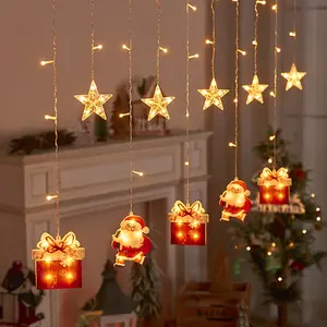 10 FT Christmas Curtain LED Lights – Star, House & Santa Hanging Ornaments, Window & Store Display, Creative Indoor & Outdoor Holiday Decoration