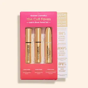 The Cult Faves Lash & Brow Starter Set - GrandeLASH-MD, GrandeBROW, and GrandeMASCARA - Grande Cosmetics - Travel Size Makeup Kit for Fuller Thicker Looking Lashes & Brows