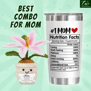 MOTHER'S DAY GIFT - Perfect Gift For Mom, Best Mom Ever Tumbler with Emotional Support Crochet Decor, 20oz Stainless Steel with Lid - Mothers Day Gift Ideas, Perfect Gifts For Bonus Mom, Step Mom Mom-in-law from Daughter or Son