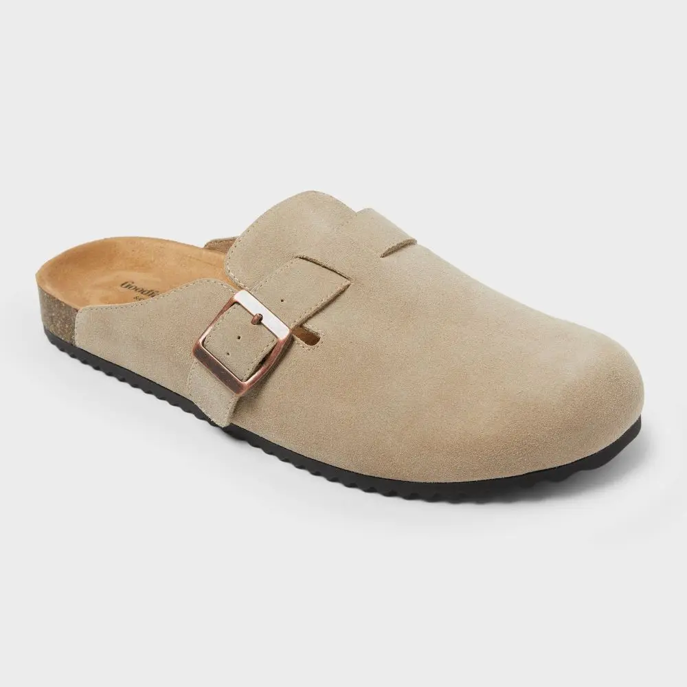Goodfellow & Co Men's Oswald Clogs - 100% Leather Upper, Contoured Footbed, Adjustable Buckle, Indoor/Outdoor Outsole, Medium Width, Slip-On Round Toe Clogs, Shoe, Footwear