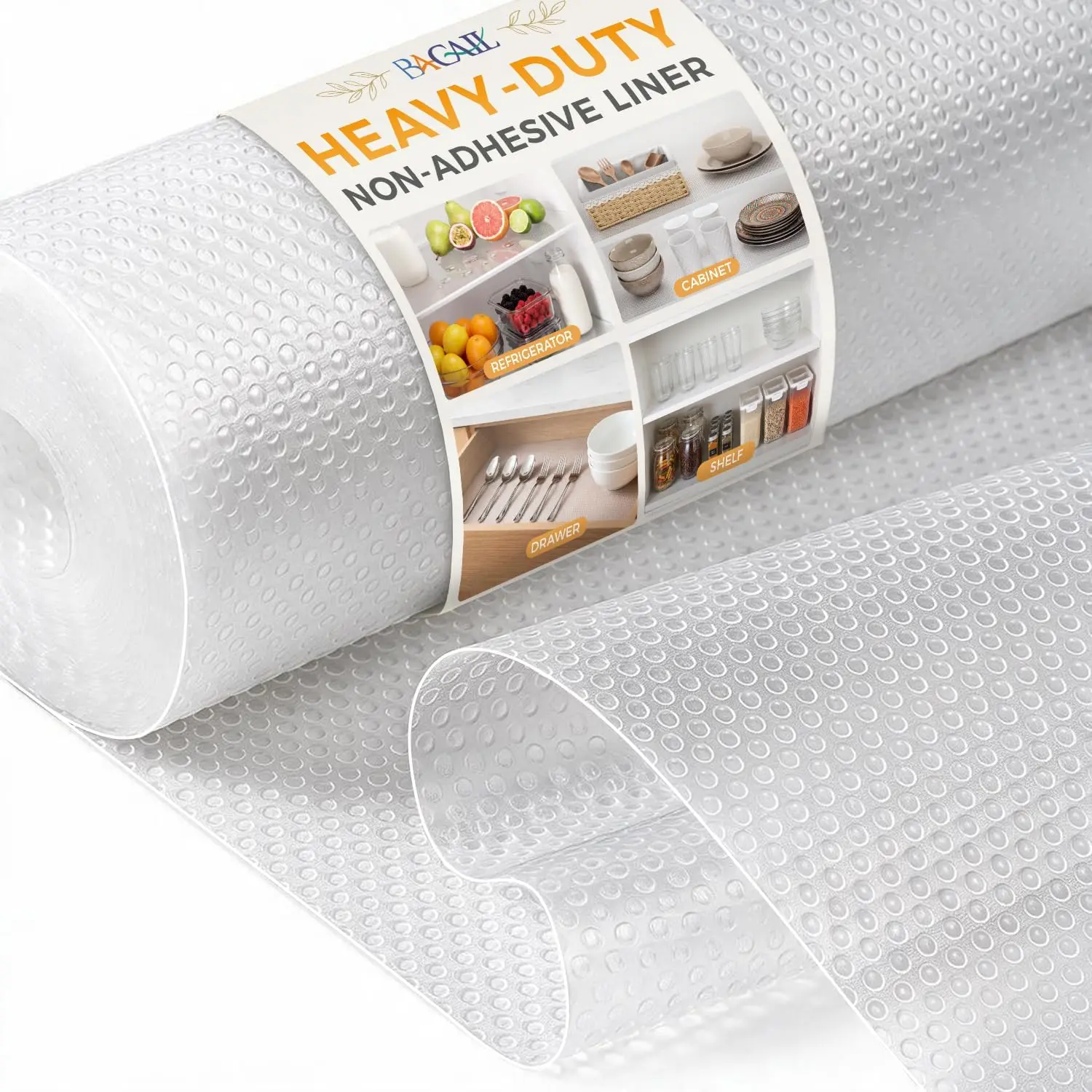 BAGAIL Shelf & Drawer Liner, Non-Adhesive Food-Grade Cabinet Mat, 20" x30' | Heavy-Duty Protection, Easy Trim & Strong Grip, Fast Lay-Flat, Waterproof Refrigerator Mat, Translucent Design