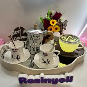 Greca Style Coffee Set - Dominican Republic Design with Elegant 'Ojala que llueva' & 'Café' Embellishments