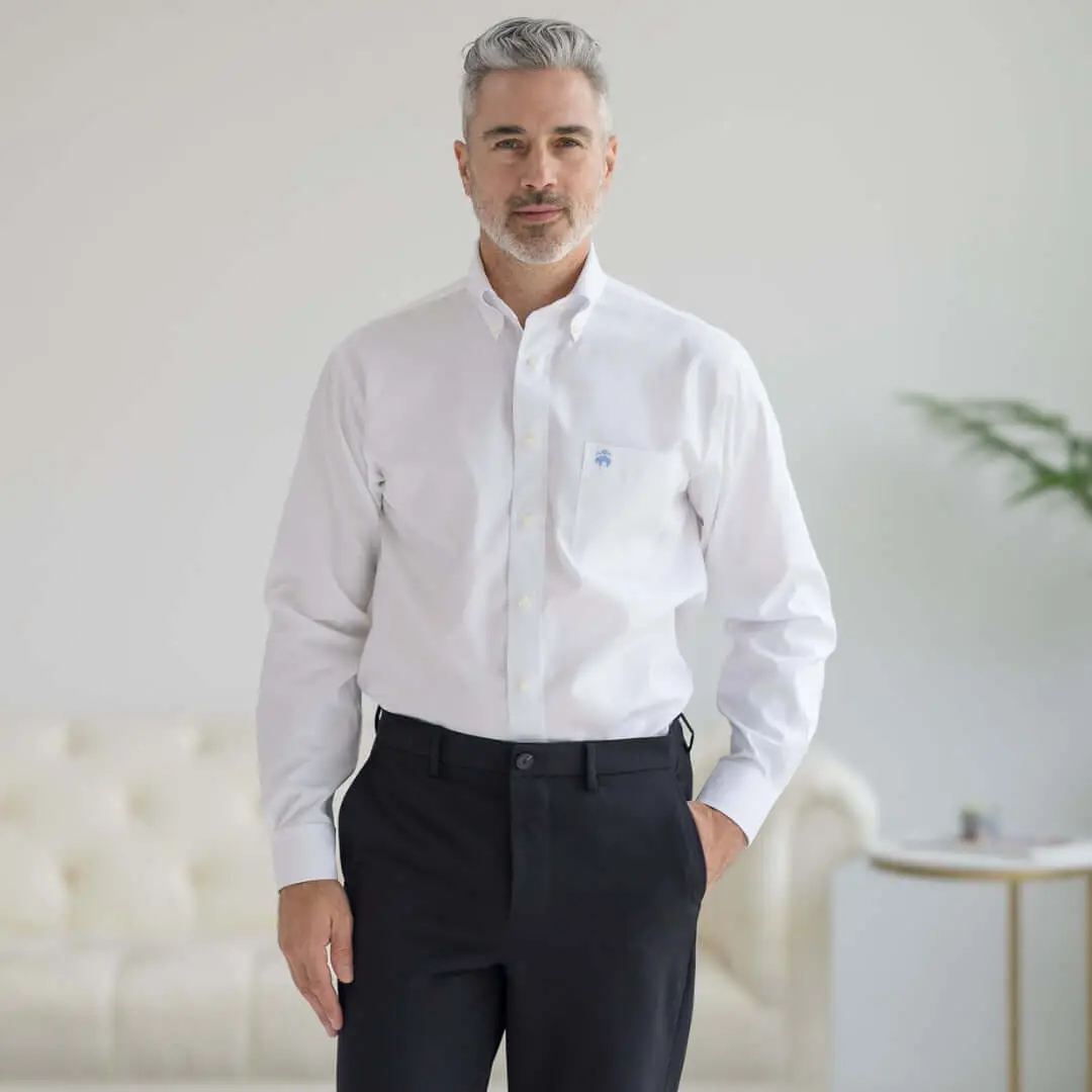Brooks Brothers  X MagnaReady Stretch Long Sleeve White Button-Down Collar with Magnetic Closures