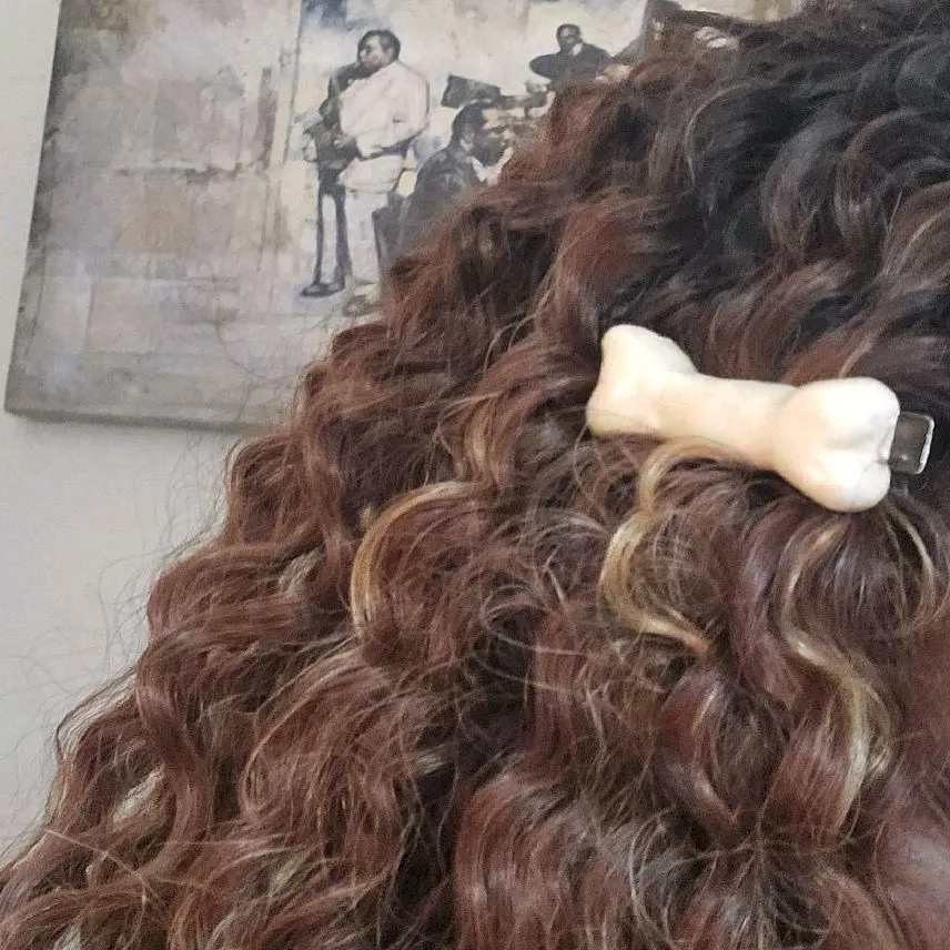 Handmade Clay Bone Shaped Barette Hairclip with Resin coating