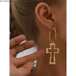 Trend Cross Design Dangle Earrings, 1 Pair Vintage Trendy Dangle Earrings, Chic Gorgeous Jewelry As Gift for Girlfriend