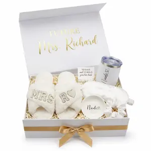 Taniri Luxury Bride Gift Box, Fully Assembled Personalized Bridal Shower Gift with Custom Bride Slippers, Stainless Steel Tumbler, Jewelry Dish, Satin Sleep Mask and Scrunchie, Wedding Morning Gift, Bride To Be Gift Set