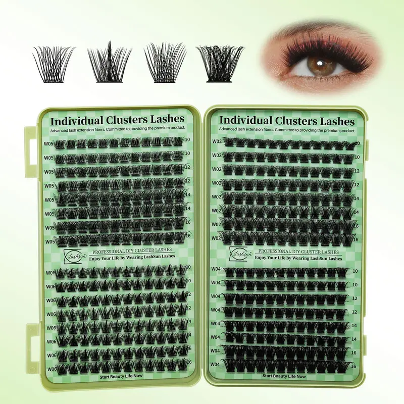 Individual Eyelash Extensions Clusters, Mixed Length & Style Voluminous False Eyelashes, Self Grafting Curl Eyelashes, DIY Volume Eyelashes, DIY Lengthening Volumizing Dramatic Lashes for Eye Makeup